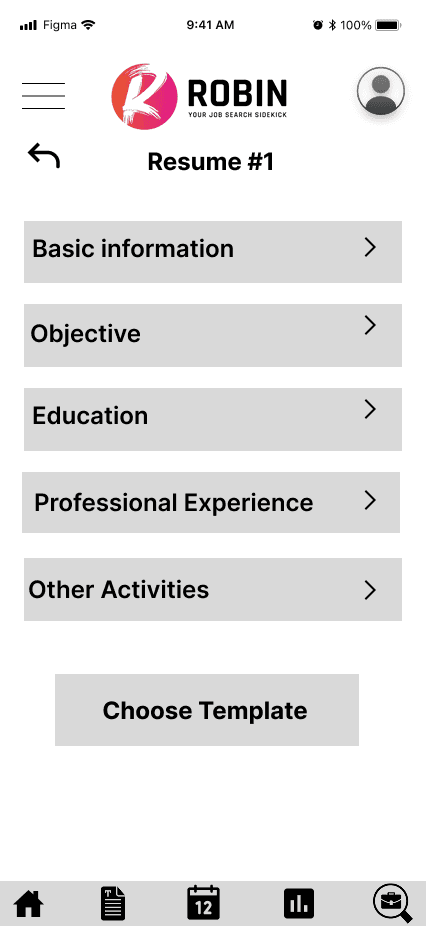 Resume Builder Wireframe