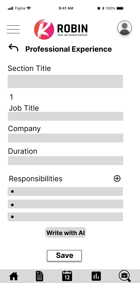 Professional Experience Wireframe