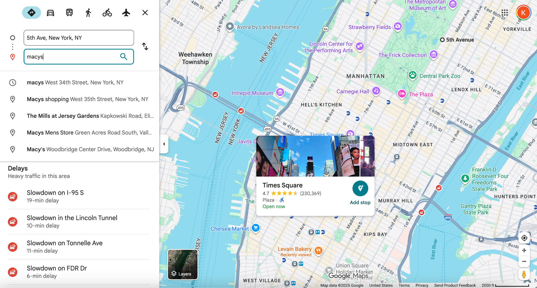 Google Maps — buried delays panel and terminology mismatch