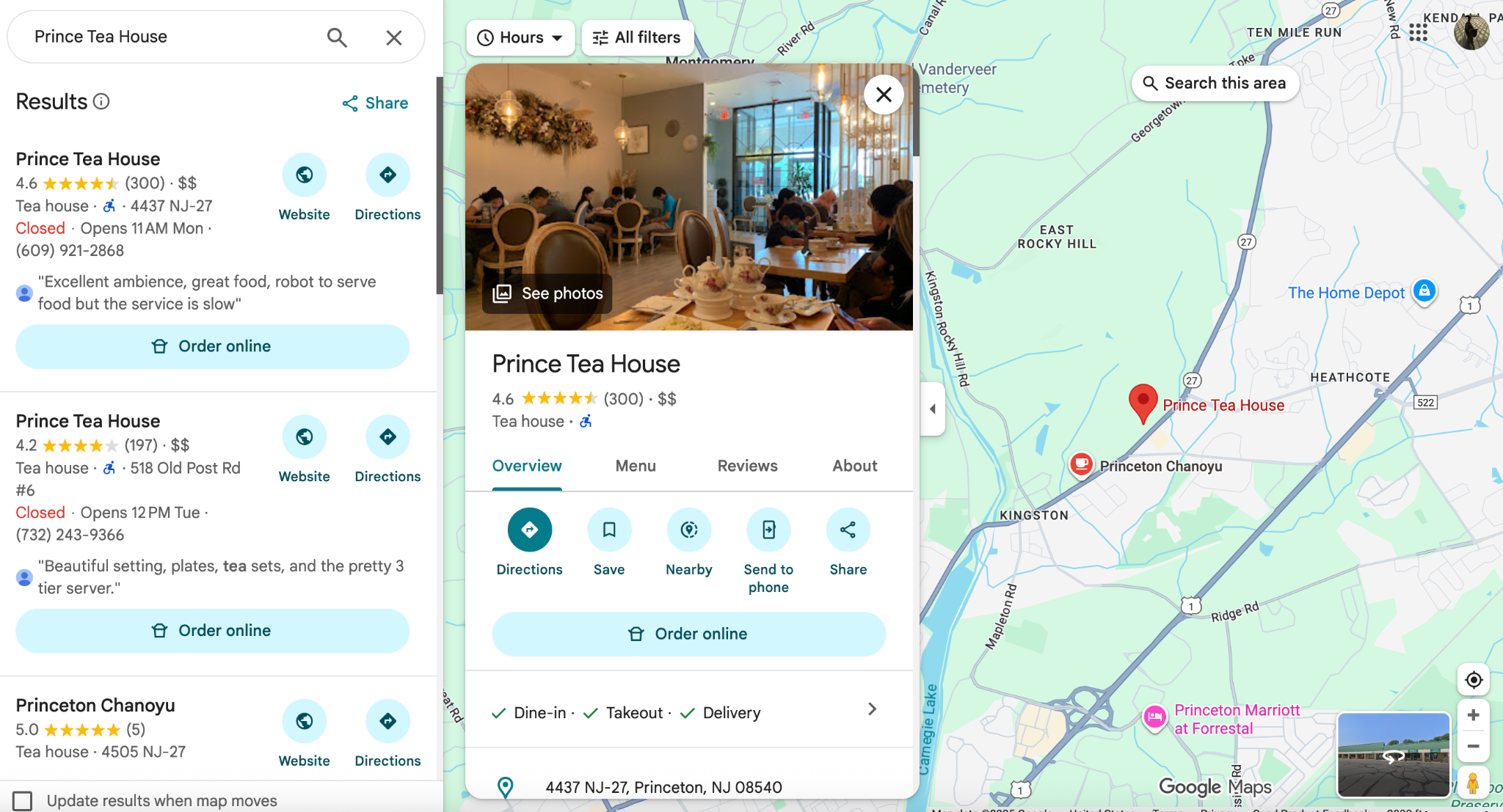 Google Maps search results — clean and easy to navigate