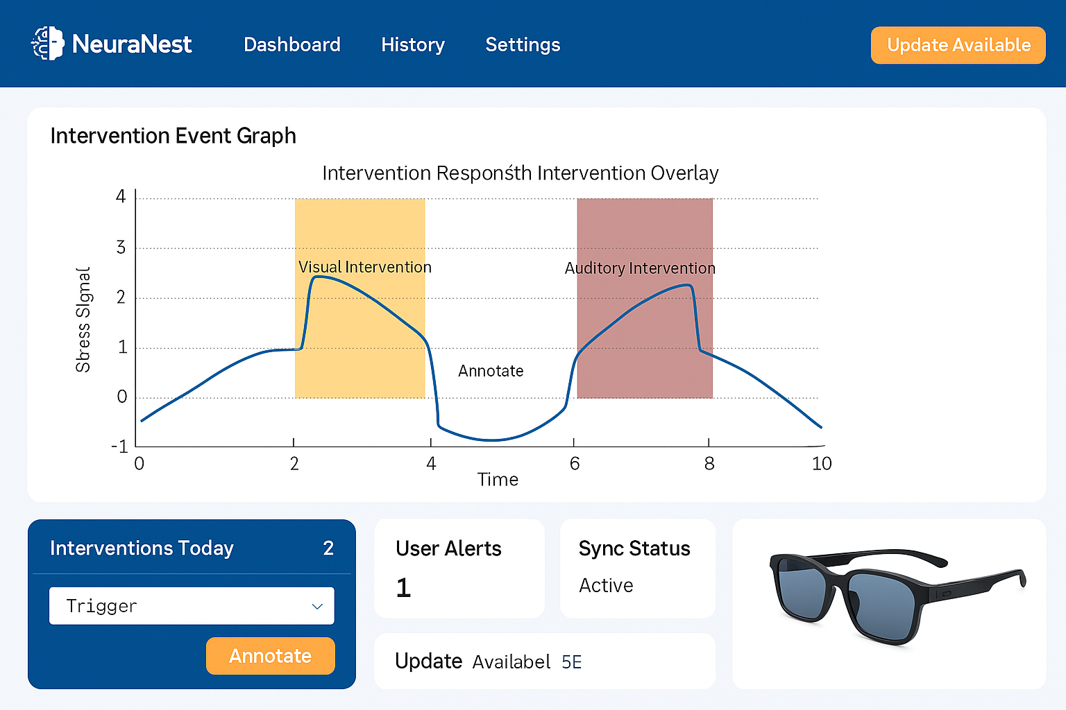 NeuraNest companion app — Visual and Auditory Intervention overlay